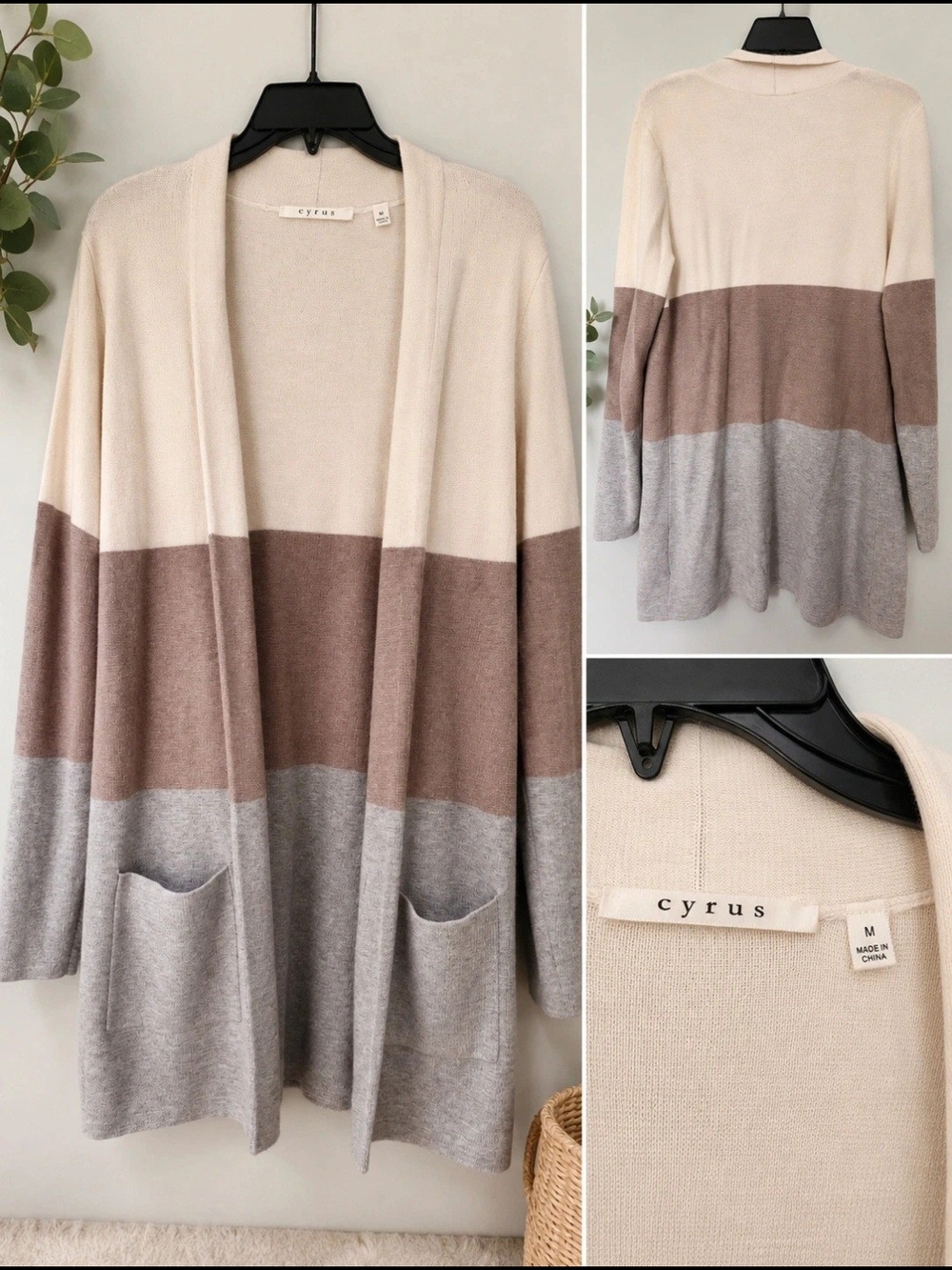Cyrus Colorblock Open Cardigan in Cream, Taupe & Gray